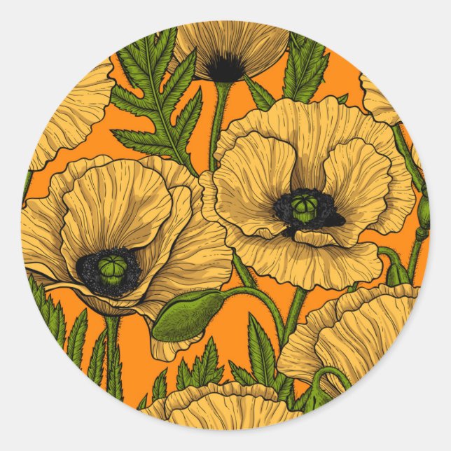 Gelbe Mohnblumen Runder Aufkleber (Vorderseite)
