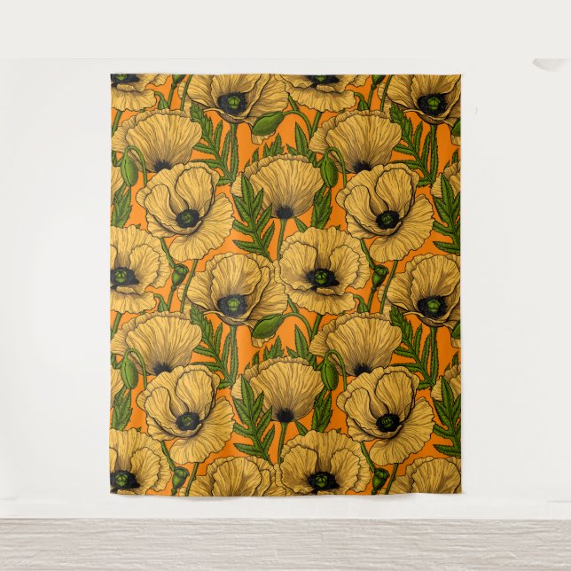 Gelbe Mohnblumen Wandteppich (Vorderseite)