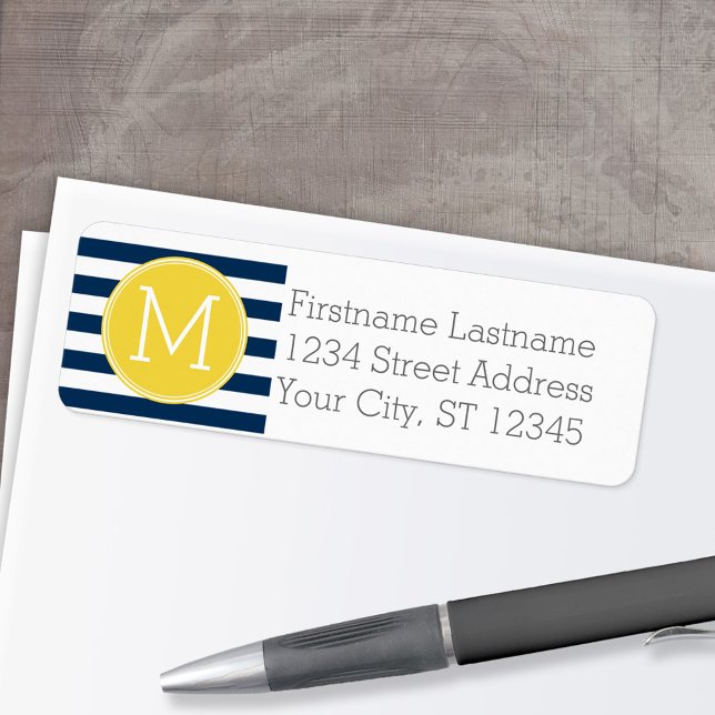 Gelbe Monografie der Navy und des White Stripes (Personalized Return Address Label)