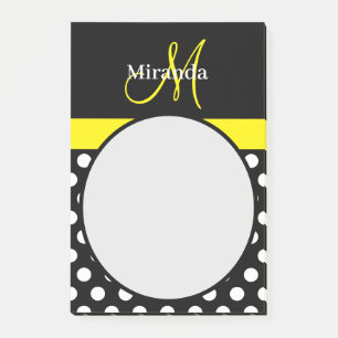 Gelbe Monogramm Schwarz Weiß Punkte Post-it Klebezettel