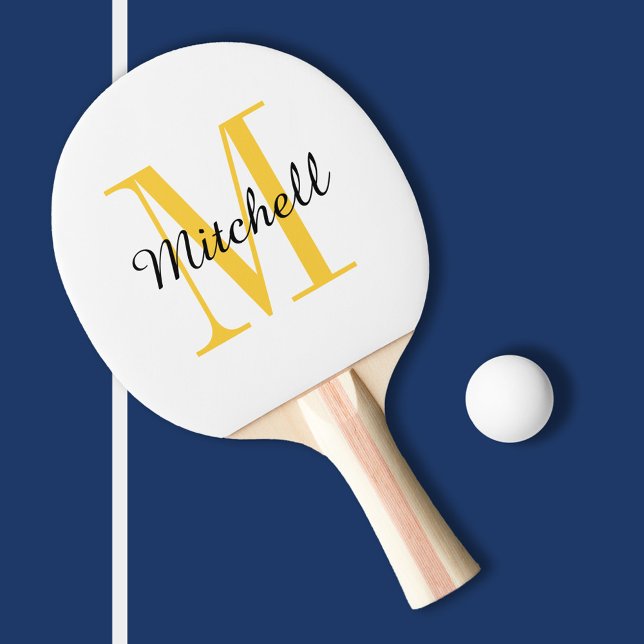 Gelbe Monogramm und Name Personalisiert Tischtennis Schläger (Von Creator hochgeladen)