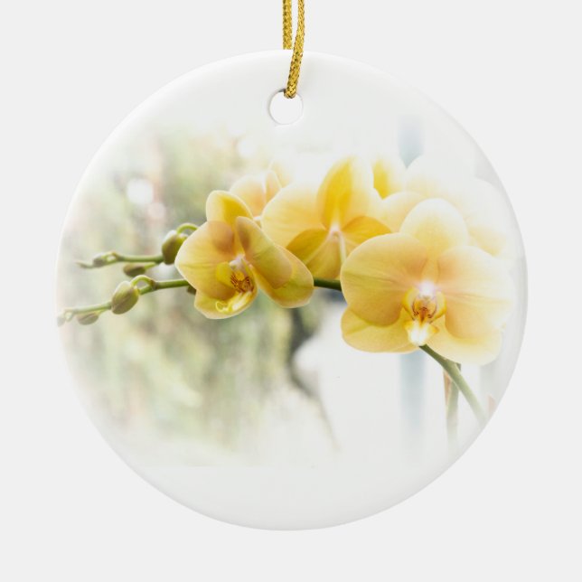 Gelbe Moth Orchid im Sonnenschein Keramik Ornament (Vorne)