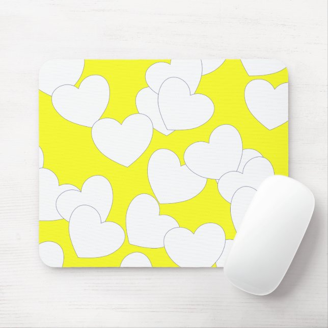 Gelbe Mousepad mit großen weißen Herzen (Mit Mouse)