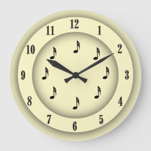 Gelbe Musiknoten mit römischen Zahlen Große Wanduhr