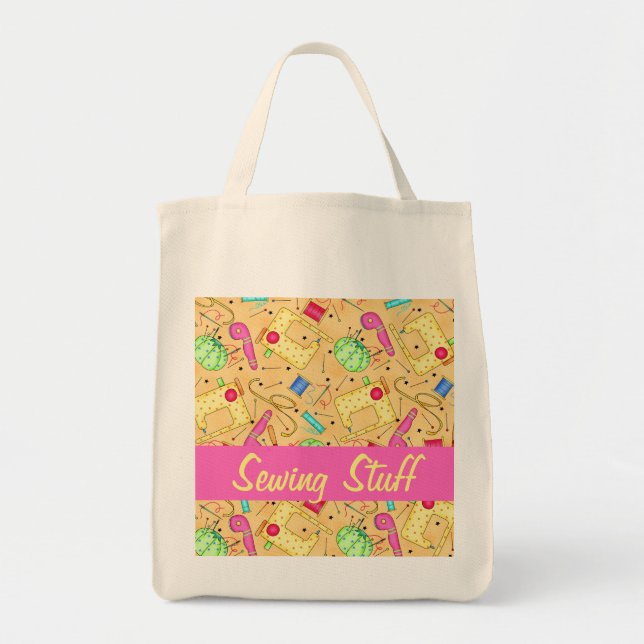 Gelbe Nähbegriffe Art Custom Näwing Stuff Tragetasche (Vorne)