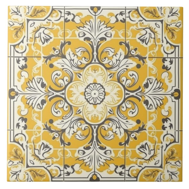 Gelbe Nahtlose Portugiesische Keramik Tile Fliese (Vorderseite)