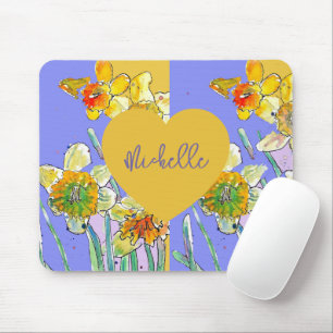 Gelbe Narzisse Lila Blumen Frauenmauspad Mousepad