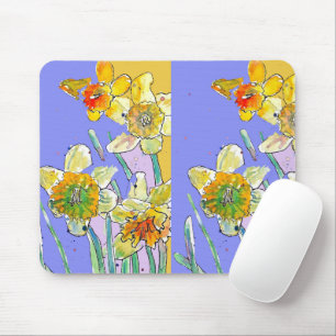 Gelbe Narzisse Lila Kunst Blumenmauspad Mousepad