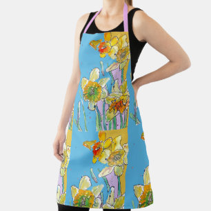 Gelbe Narzissen Blumen Floral Blüten Aquarell Schürze