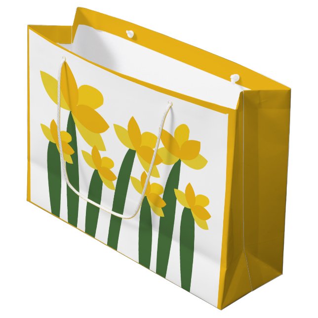 Gelbe Narzissen-Blumen Große Geschenktüte (Vorderseite Schrägansicht)
