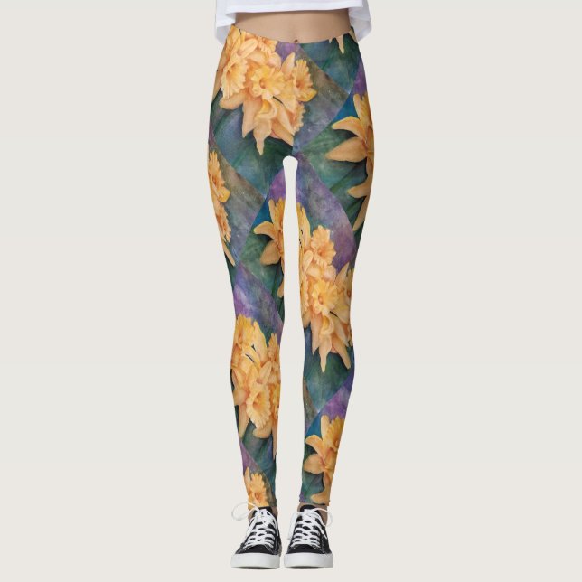 Gelbe Narzissen-Blumen in den Watercolors Leggings (Vorderseite)