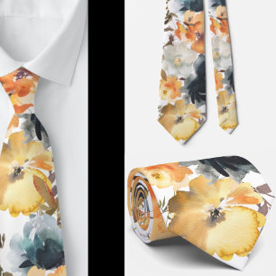 Gelbe Navy Blue Rose Floral Neck Tie Krawatte