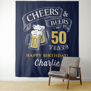 Gelbe Navy-Cheers und Biere jeden Alters Geburtsta Wandteppich