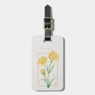 Gelbe Nelke Botanisches Aquarell Individueller Nam Gepäckanhänger