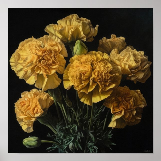Gelbe Nelken Blume Art Print Poster (Vorne)