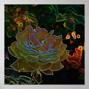 Gelbe Neon-Rose Poster