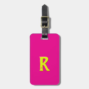 Gelbe Neongram-Monogramm-Skripte in Hot Pink-Chart Gepäckanhänger