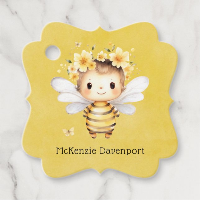 Gelbe Niedliche Hummelblume Florals Baby Dusche Geschenkanhänger (Vorderseite)