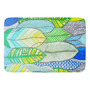 Gelbe Niedliche moderne tropische Boho-Blätter Badematte
