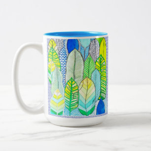 Gelbe Niedliche moderne tropische Boho-Blätter Zweifarbige Tasse