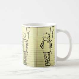 Gelbe Notizblock-Roboter-Skizze-Tasse Kaffeetasse