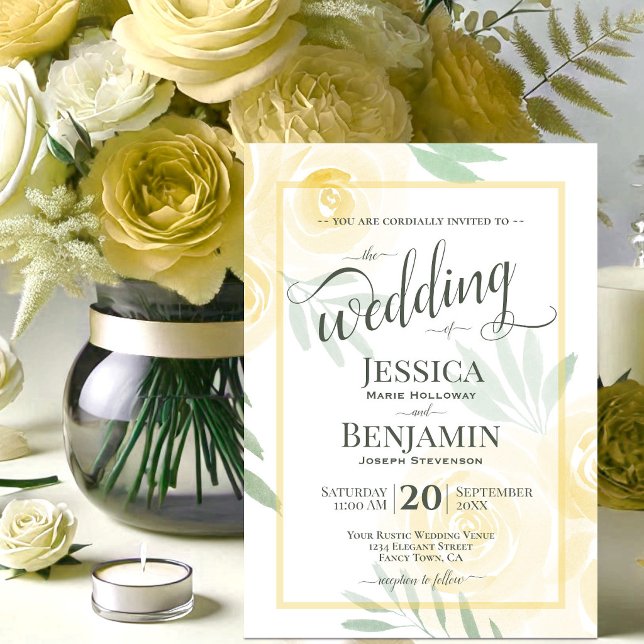 Gelbe oder goldene Boho-Rosen stilvolle Schrift Ho Einladung (Von Creator hochgeladen)