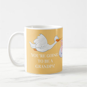 Gelbe Opa-Schwangerschaftsankündigung Storch Baby Kaffeetasse
