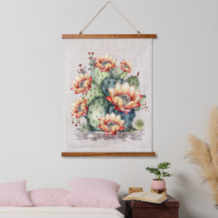 Gelbe/orange blühende Kaktus Wandteppich Mit Holzrahmen
