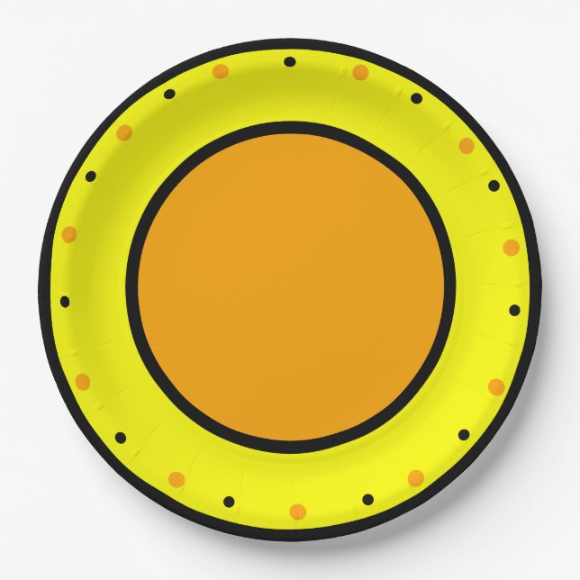 Gelbe Orange geometrische Polka-Punkte Pappteller (Vorderseite)