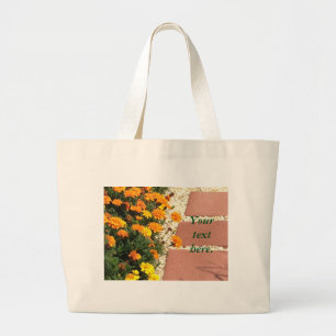 Gelbe orange-marigold-Blume Ihre Text-Tragetaschen Jumbo Stoffbeutel