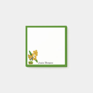 Gelbe Orange Orchideenblume Post-It Notes Klebezettel
