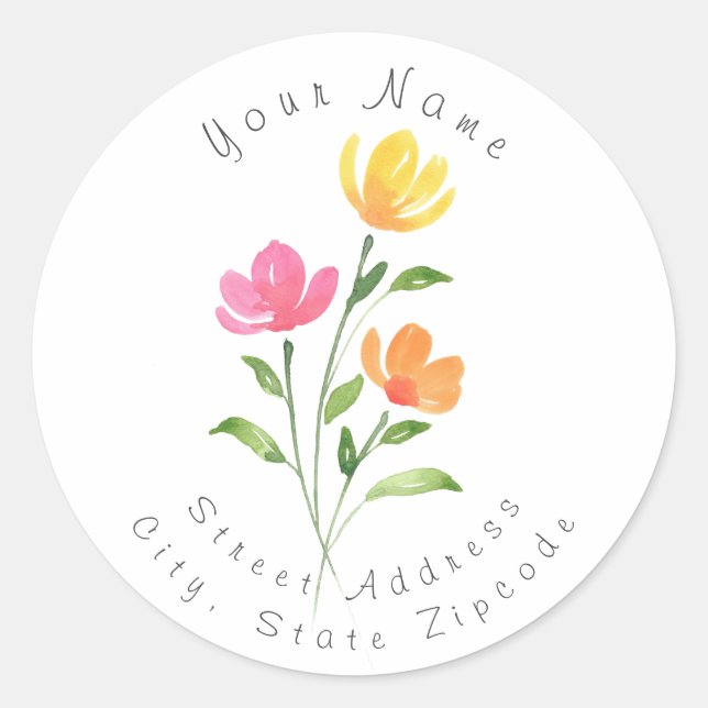 Gelbe orange rosa Wasserfarben Runder Aufkleber (Vorderseite)