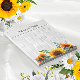 Gelbe Orange Sonnenblumen Weiße Rustikale Holz Nam Notizblock