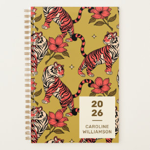 Gelbe Orange Tiger Floral Big Cat Personalisiert Planer