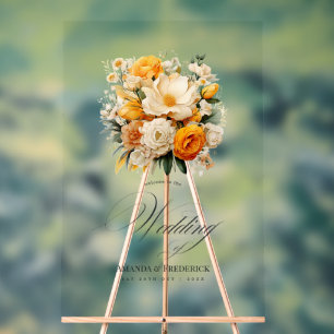 Gelbe, orange und elfenbeinfarbene florale Hochzei Acrylschild