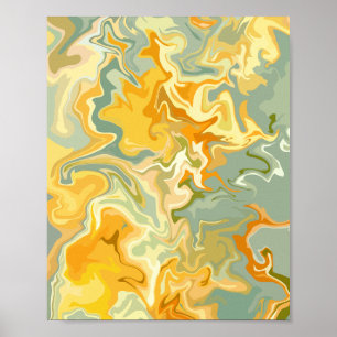 Gelbe, orange und grüne abstrakte Fluidkunst Poster