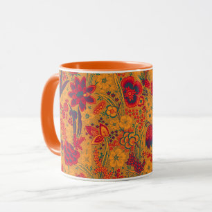 GELBE ORANGE WILDBLUMEN TULPEN, BLÄTTER FLORAL TASSE
