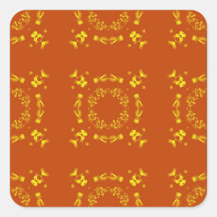Gelbe, orangefarbene florale Damast-Retro-Muster Quadratischer Aufkleber