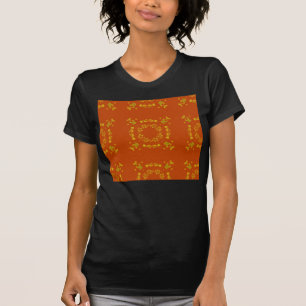 Gelbe, orangefarbene florale Damastmuster im Retro T-Shirt