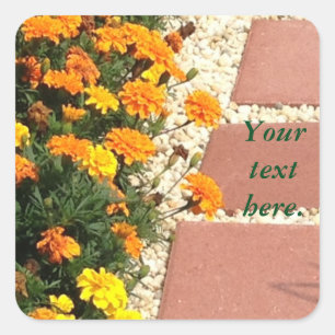 Gelbe orangefarbene Marigold-Blume Ihre Textkleber Quadratischer Aufkleber