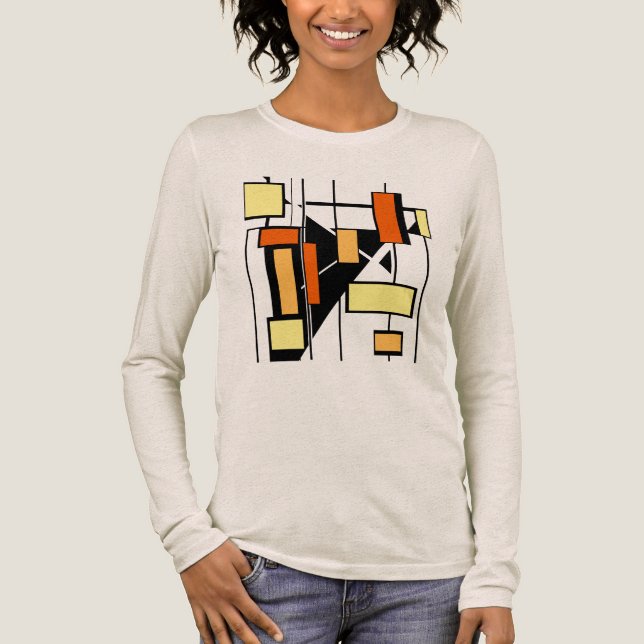 Gelbe orangefarbene Schwarz-weiße Formen MCM-artig Tri-Blend Shirt (Vorderseite)