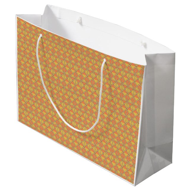 Gelbe, orangefarbene und braune Packpapiere Große Geschenktüte (Rückseite Schrägansicht)