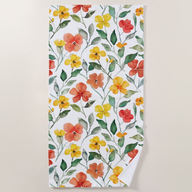 Gelbe Orangenblumen  Strandtuch (Vorderseite)