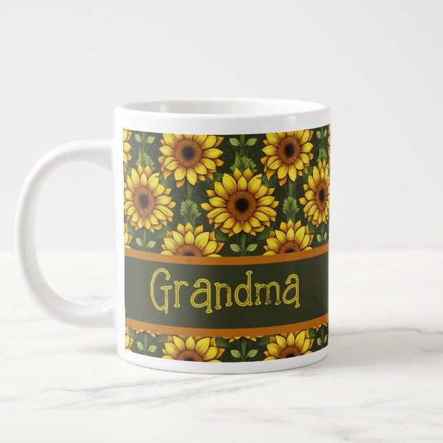 Gelbe Orangenblüte mit Grün und Braun Jumbo-Tasse (Links)