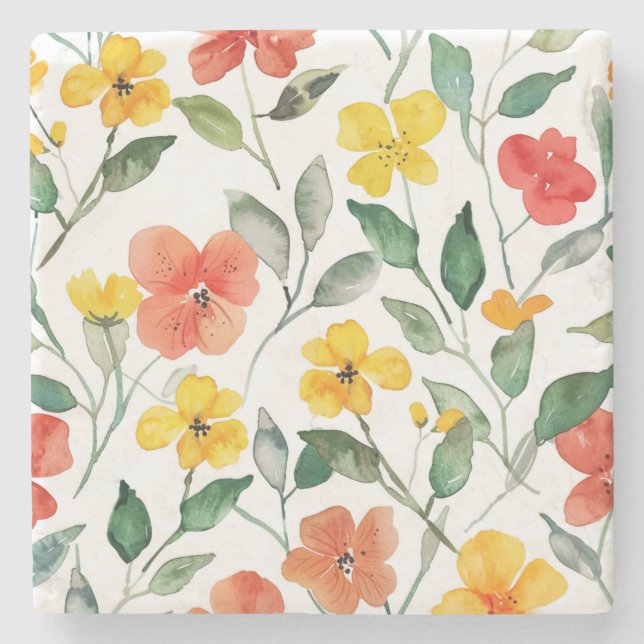 Gelbe Orangenblüten Steinuntersetzer (Vorderseite)