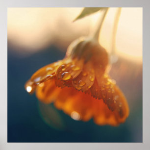 Gelbe Orangenmarigold-Blume lässt Makro fallen Poster