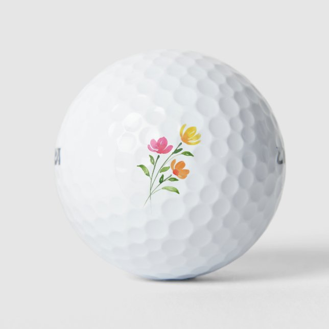 Gelbe Orangenpinke Aquarellsteine Blume Golfball (Vorderseite)