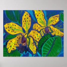 Gelbe Orchideen-Blume, pastellfarbene Malereien Ku Poster