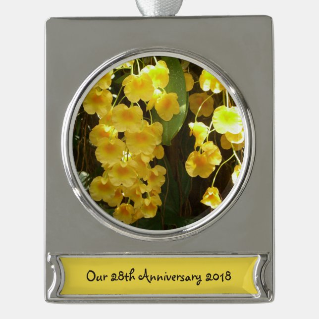 Gelbe Orchideen - tropische Blume Banner-Ornament Silber (Vorderseite)
