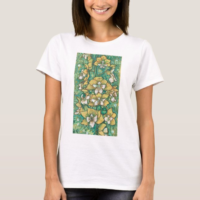 Gelbe Orchideen Tropische Blume Blumenbemalung T-Shirt (Vorderseite)